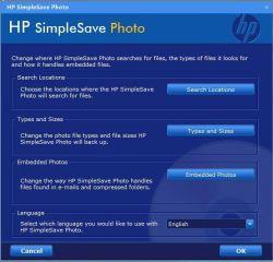 HP SimpleSave Photo - options