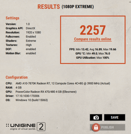 Unigine Test on RX570 Extreme Settings
