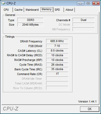 Kingston KHX11000D3LLK2/2G DDR3 1375MHz 2GB kit CPU-Z