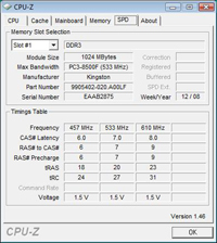 Kingston KHX11000D3LLK2/2G DDR3 1375MHz 2GB kit CPU-Z