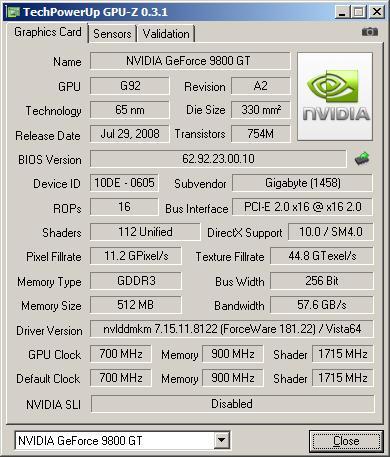 Gigabyte 512MB GeForce 9800GT