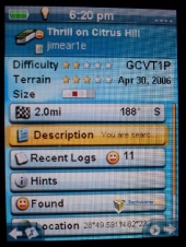Magellan eXplorist GC GeoCache Menu