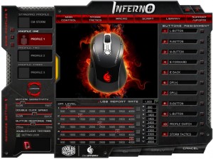 The main page allowing you to configure buttons and the five sensitivity stages